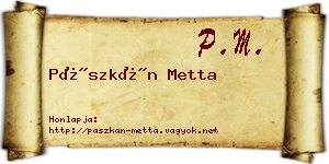 Pászkán Metta névjegykártya